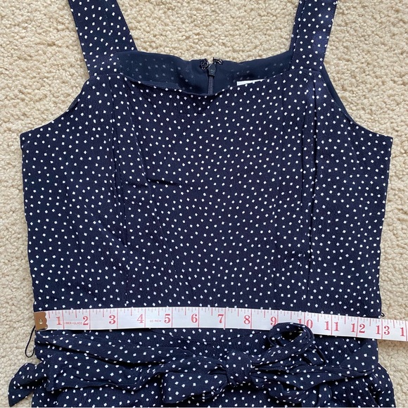 Loft Polka Dot Square Neck Sleeveless Cropped Jumpsuit Tie Waist Belt Size 0P - Picture 11 of 14